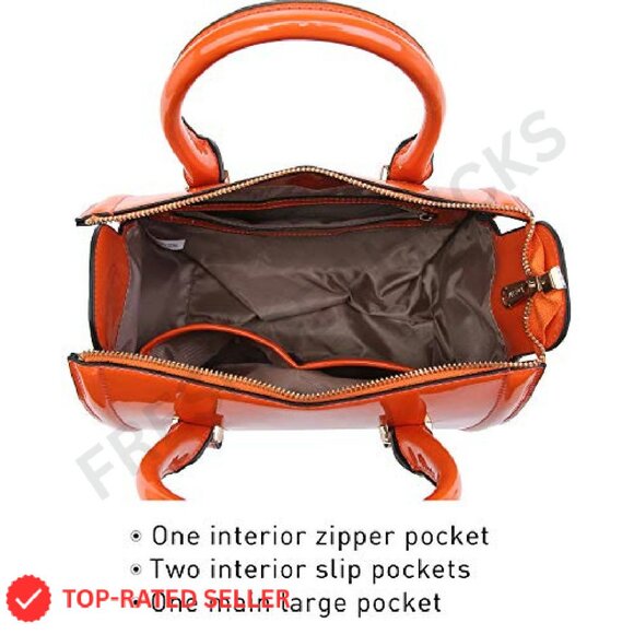 Shiny Patent Vegan Leather Satchel Shoulder Bag Elegant Chic Everyday Purse - Picture 6 of 8